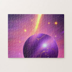 Quebra-cabeça Planeta Galático Cósmico Rosa e Roxo no Universo