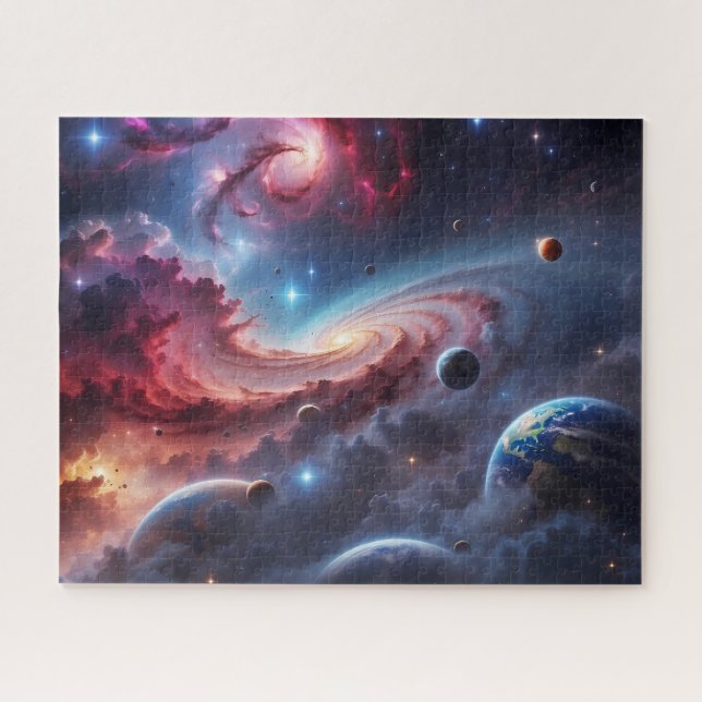 Quebra-cabeça Planetas Coloridos da Galáxia Espaço Sideral (Horizontal)