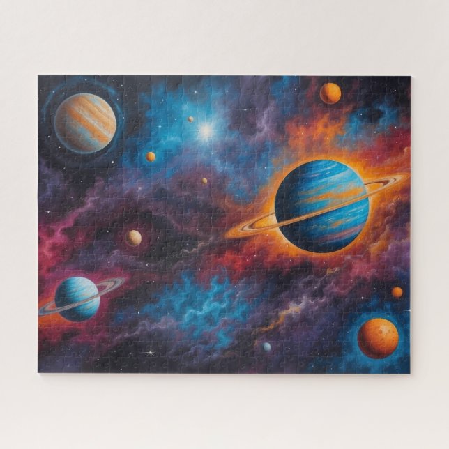 Quebra-cabeça Planetas Coloridos Galáxia Espaço Exterior (Horizontal)