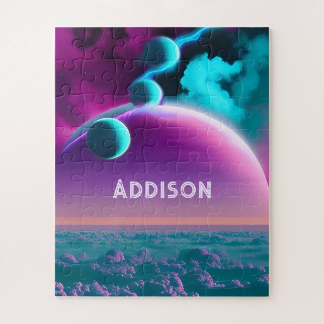 Quebra-cabeça Planetas Cósmicos em Céus Incríveis Roxos no Unive (Vertical)