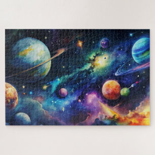 Quebra-cabeça Planetas de Aquarelas Cósmicas Galáxias, Nebulosa 