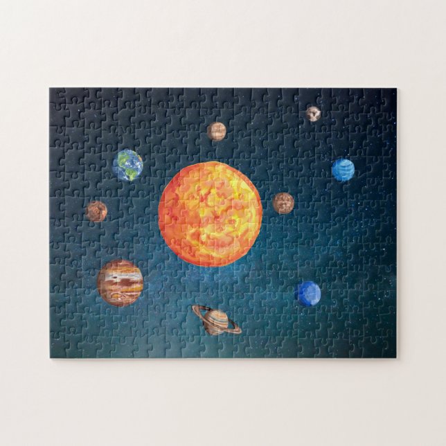 Quebra-cabeça Planetas do Sistema Solar aquarela Sol terra (Horizontal)