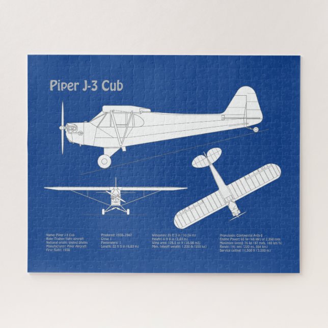 Quebra-cabeça Planos de Avião Cub - Planos de Blueprint de Avião (Horizontal)