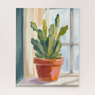 Quebra-cabeça Planta de Cacto Aquarela Botânica Verde
