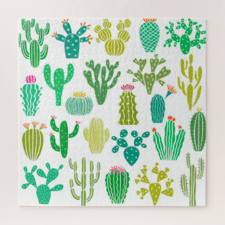 Quebra-cabeça Planta de cactus: vintage floral set.