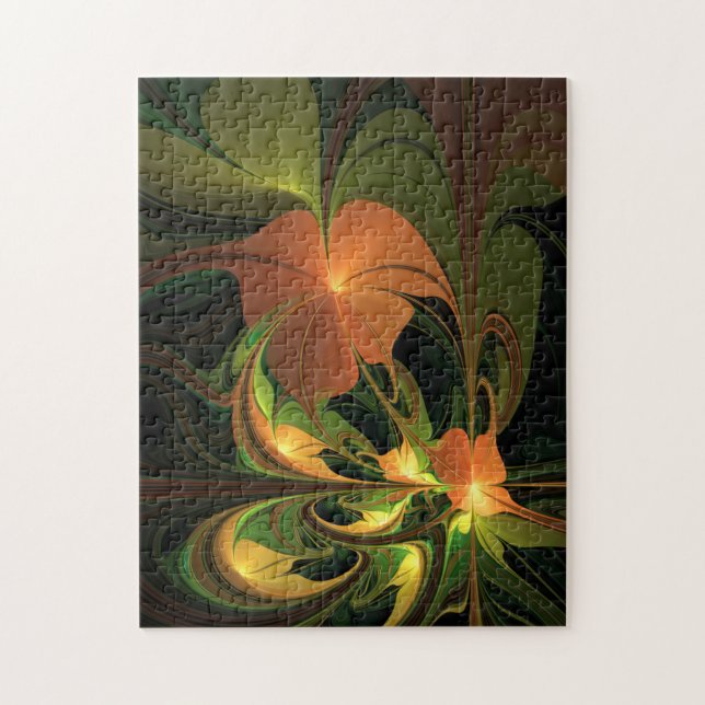 Quebra-cabeça Planta Fantasia Abstrata Verde Ferrugem Marrom Fra (Vertical)