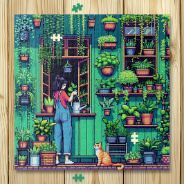 Quebra-cabeça Plantas de Arte e Gato de Pixel Personalizadas