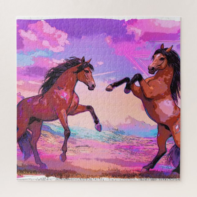 Quebra-cabeça Playful Hello - Two Stallions Greeting Each Other (Vertical)