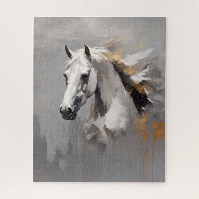 Quebra-cabeça Poderoso Efeito de Óleo em Retrato de Cavalo Branc (Vertical)