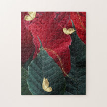 Poinsettia Vermelha e Borboletas Douradas Quebra-C
