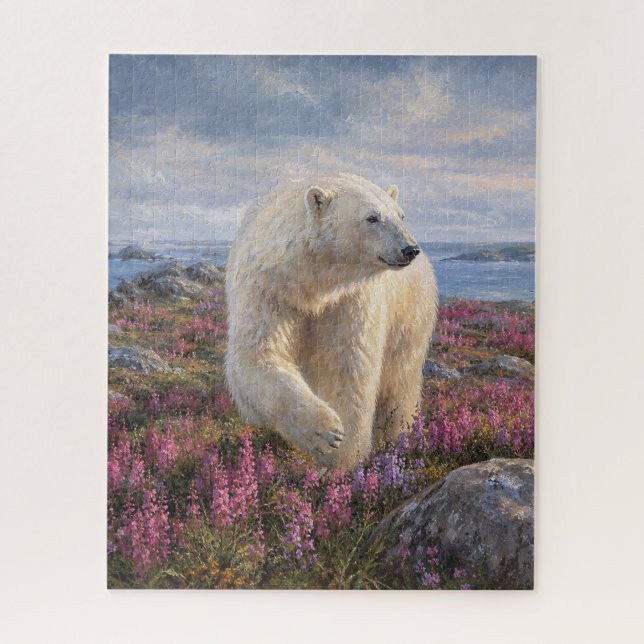 Quebra-cabeça Polar Bear Arctic Tundra Wildflower Art (Vertical)