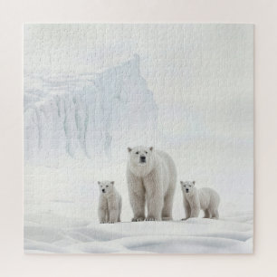 Quebra-cabeça Polar Bear Family Sobre Gelo