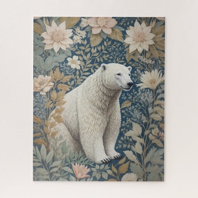 Quebra-cabeça Polar Bear William Morris Inspirou Floral (Vertical)