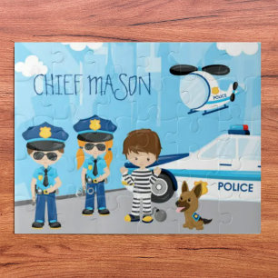 Quebra-cabeça Policial de Cartoon de Garoto Bonito
