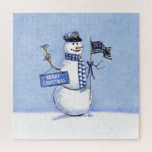 Quebra-cabeça Policial Thin Blue Line Snowman Natal