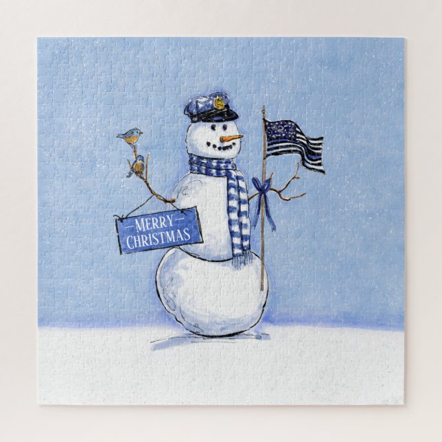 Quebra-cabeça Policial Thin Blue Line Snowman Natal (Vertical)