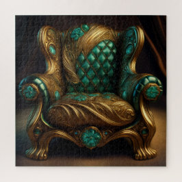 Quebra-cabeça Poltrona de Braço Verde e Dourado Luxuosa