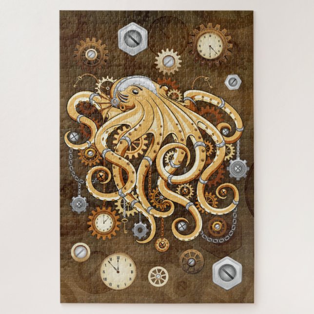 Quebra-cabeça Polvo Steampunk Retro Fantasia Mecânica (Vertical)