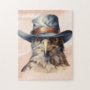 Quebra-cabeça Pombo engraçado vestindo um chapéu de cowboy, aqua