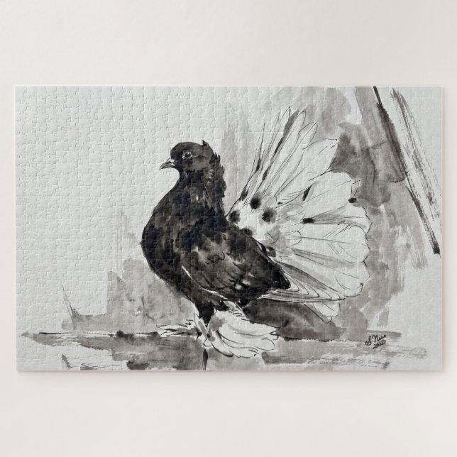 Quebra-cabeça Pombo Fantail Indiano Galinha Eyeliner (Horizontal)