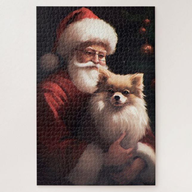 Quebra-cabeça Pomerânia com Papai Noel Natal Festivo (Vertical)