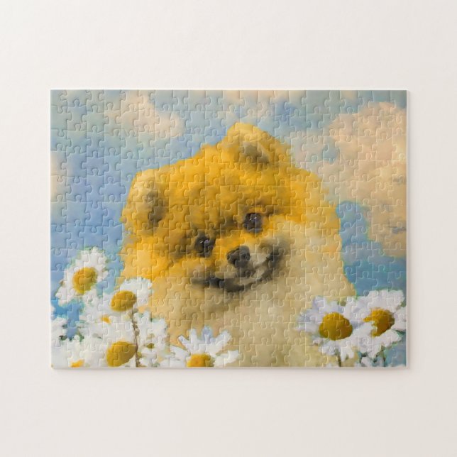 Quebra-cabeça Pomerânia em Pintura de Dísias - Arte de Cachorro  (Horizontal)