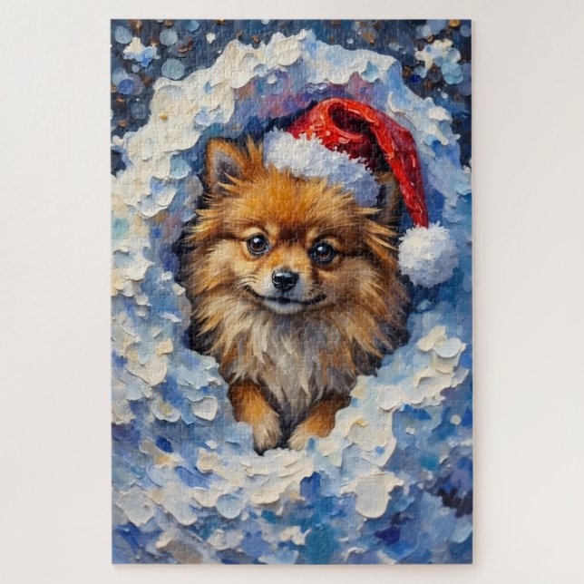 Quebra-cabeça Pomerânia Perdida em uma Nuvem de Neve de Natal (Vertical)
