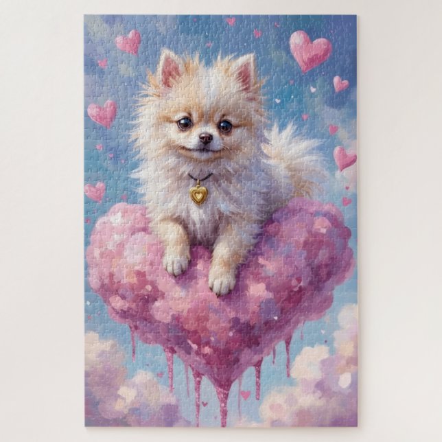 Quebra-cabeça Pomeranian Floating on a Cloud Heart Valentine (Vertical)