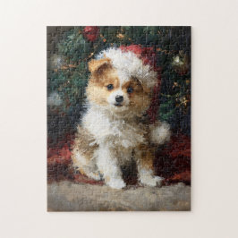 Quebra-cabeça Pomeranian Puppy Christmas Painting