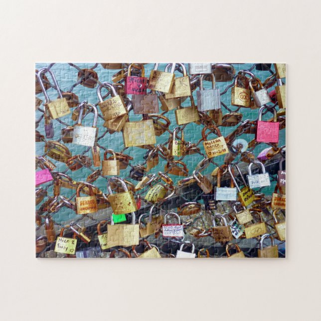 Quebra-cabeça Pont des Arts Love Locks Paris. (Horizontal)