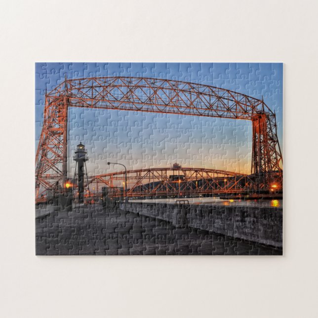 Quebra-cabeça Ponte Aerial Lift e Farol Duluth Minnesota (Horizontal)