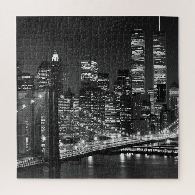 Quebra-cabeça Ponte Branca Negra Brooklyn Noite de Nova Iorque (Vertical)