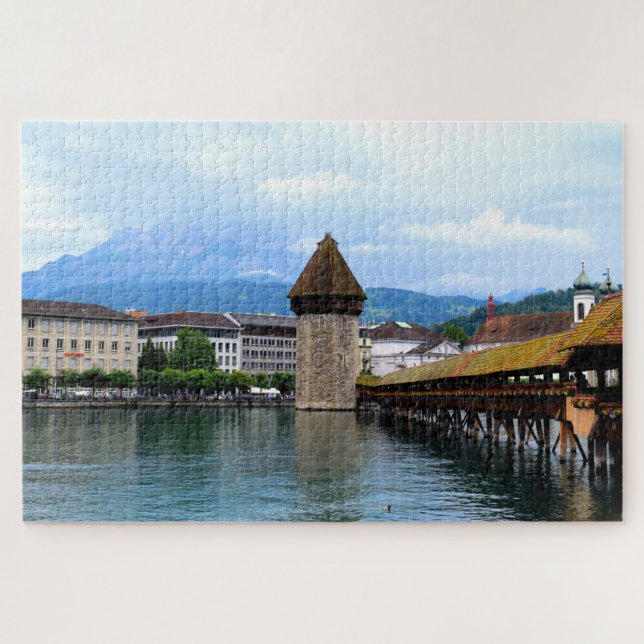Quebra-cabeça Ponte Chapel - Monte Pilatus - Suiça Luzern (Horizontal)