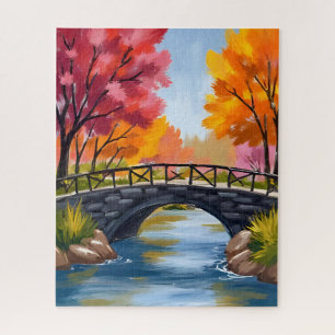 Quebra-cabeça Ponte de Outono Folhagem de Outono Aquarela Nature