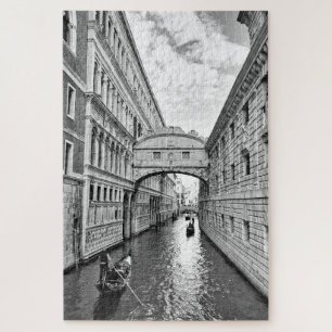 Quebra-cabeça Ponte de Sighs Preta e Branca com gondolier