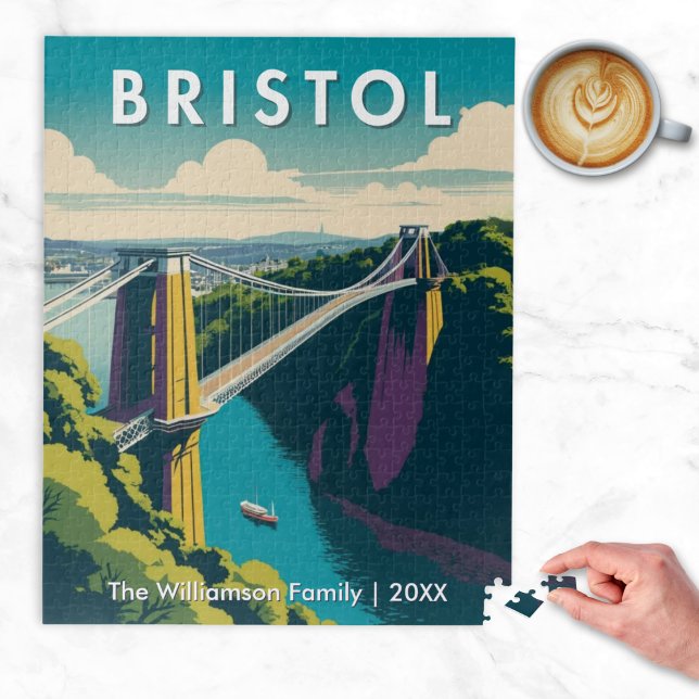 Quebra-cabeça Ponte de suspensão de Clifton com Bristol Retroati (A jigsaw puzzle with picture of the Clifton Suspension Bridge, Bristol, UK in a retro poster style)