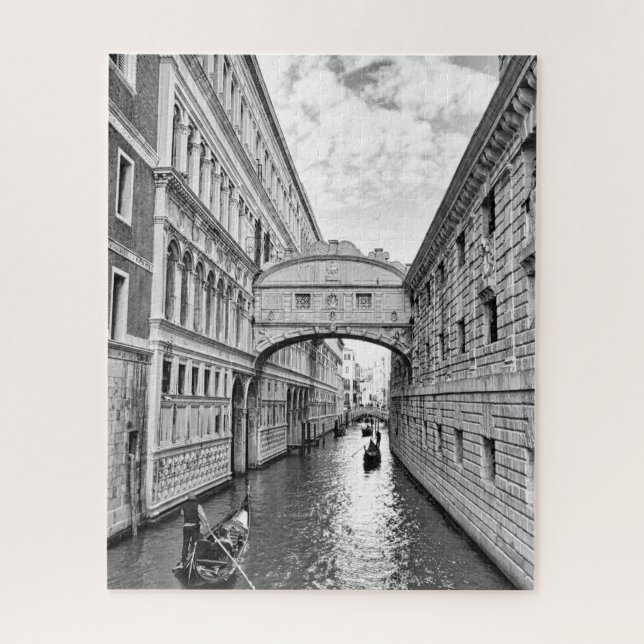 Quebra-cabeça Ponte de Veneza Preta e Branca de Luzes com gondol (Vertical)