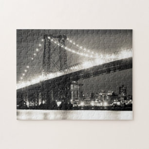 Quebra-cabeça Ponte de Williamsburg na Nova Iorque na noite