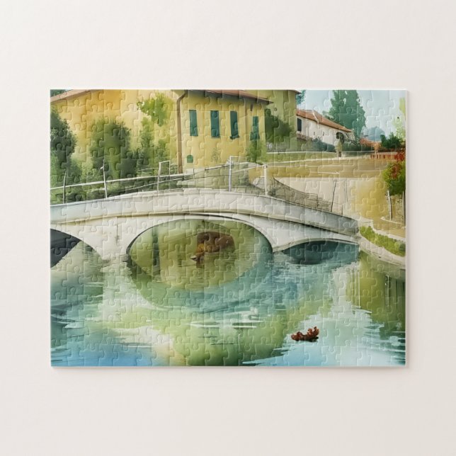 Quebra-cabeça Ponte do Canal Cena em Aquarela   (Horizontal)