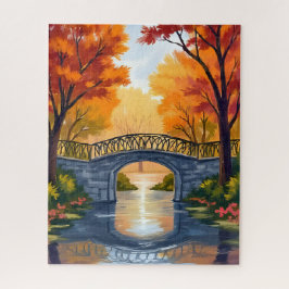 Quebra-cabeça Ponte do Parque de Outono | Aquarela de Folhagem d
