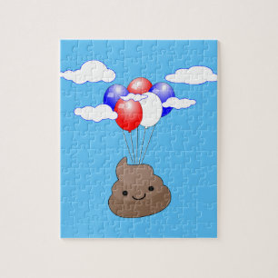 Quebra-cabeça Poo Emoji Voando Com Balões No Céu Azul