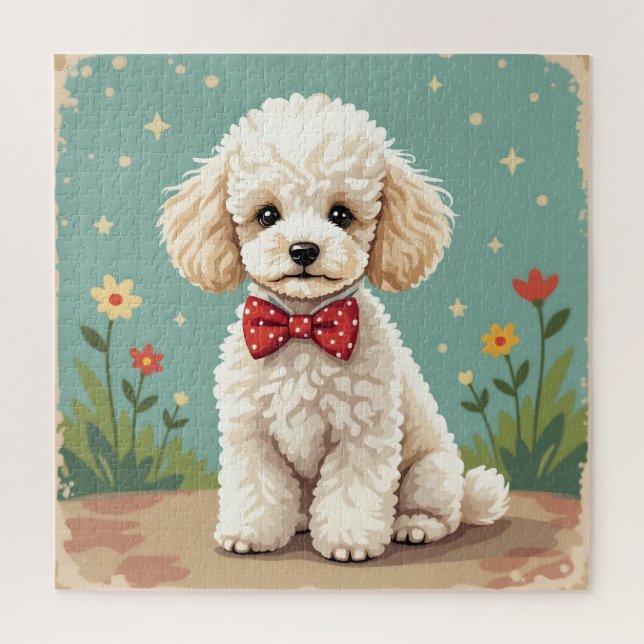 Quebra-cabeça Poodle branco adorável com gravata borboleta (Vertical)