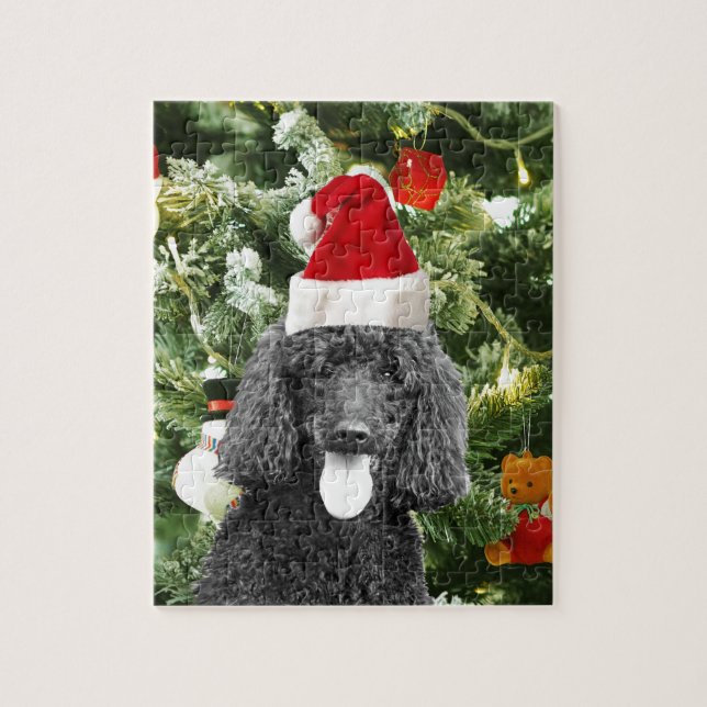 Quebra-cabeça Poodle Dog Árvore de Natal Snowman Red Santa Hat (Vertical)