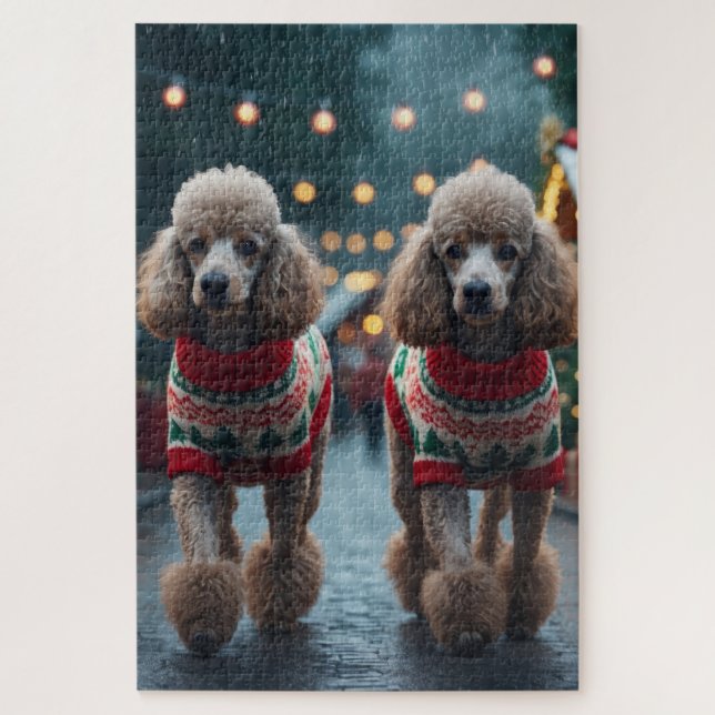 Quebra-cabeça Poodle Dogs Christmas Snow Holiday  (Vertical)