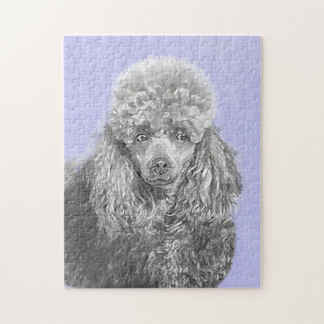 Quebra-cabeça Poodle Miniature Toy Silver Cinza Blue Dog Art (Vertical)