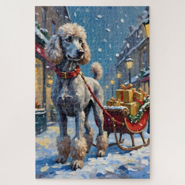 Quebra-cabeça Poodle Padrão Trenó Francês Natal (Vertical)