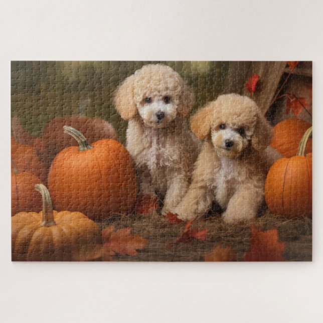 Quebra-cabeça Poodle Puppy Autumn Delight Pumpkin (Horizontal)