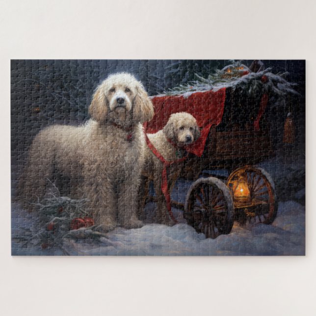 Quebra-cabeça Poodle Snowy Sleigh Decoração de Natal (Horizontal)