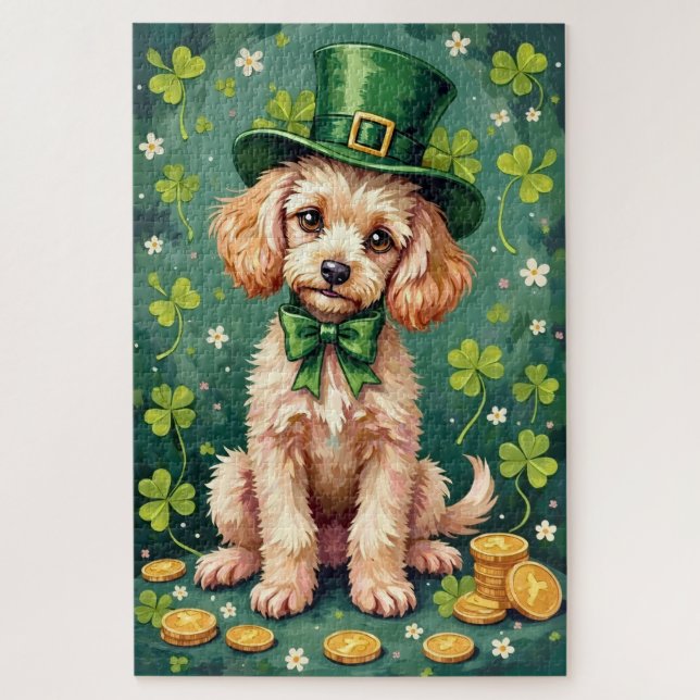 Quebra-cabeça Poodle St Patrick’s Day Elegant Lucky Dog (Vertical)