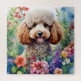 Quebra-cabeça Poodle Watercolor Flowers Art